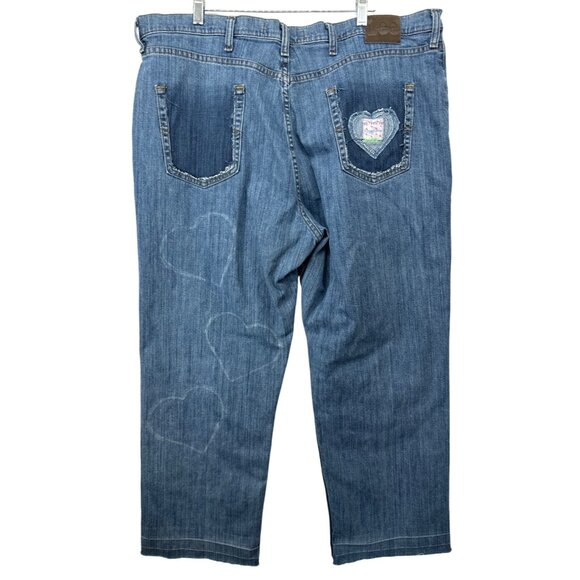 The Scrappy Camper Womens Jeans XXL Upcycled Valentines Hearts Quilted Festival - Picture 2 of 12